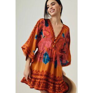 Farm Rio long sleeve V-neck A-line flouncy fun dress